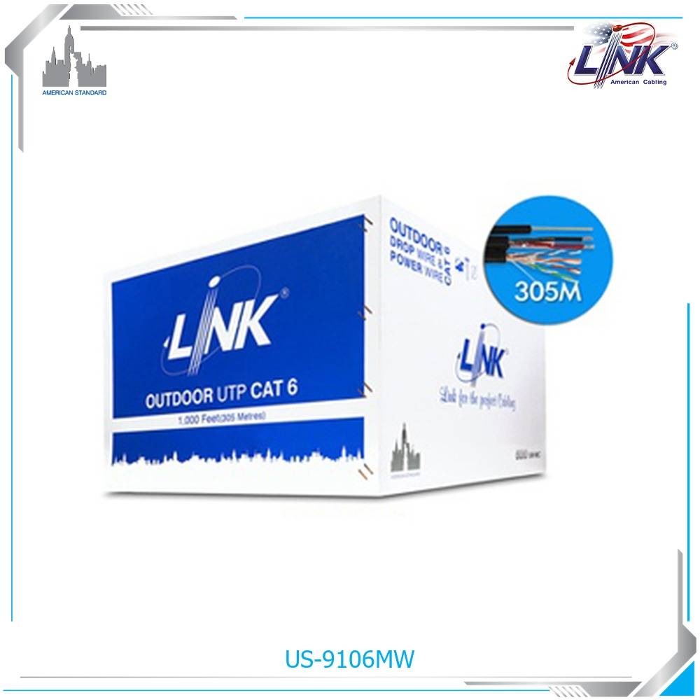 CAT 6 UTP ULTRA, PE OUTDOOR w/Drop wire & Power wire Black 305 M./Reel in Bx.